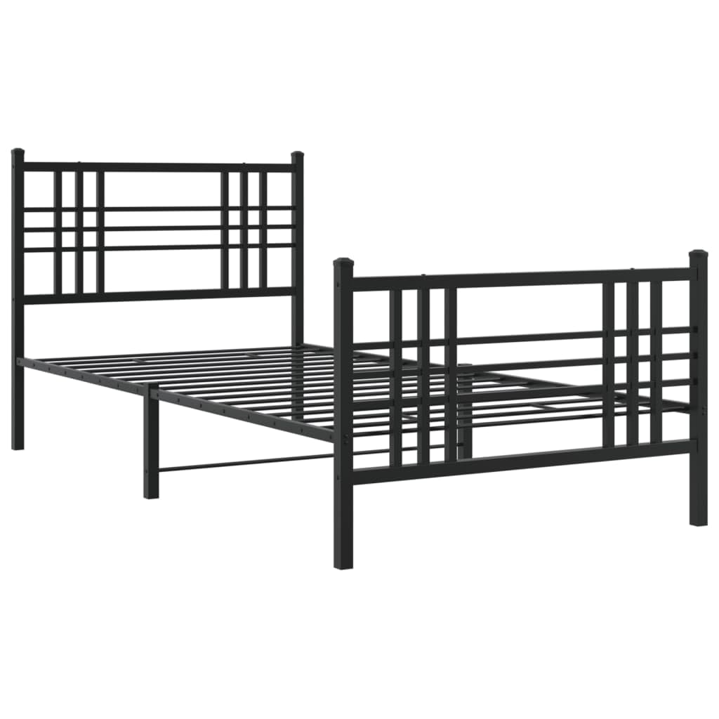 vidaXL Single Metal Bed Frame - Black, Steel Construction, Central Leg Support, Headboard, Footboard, Underbed Storage Space