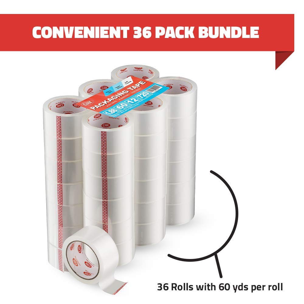 Simply Cool Packing Tape 36 Pack Of 60 Yards Per Roll Heavy Duty Packaging Tape For Shipping, Mailing, Moving & Storage, Clear,