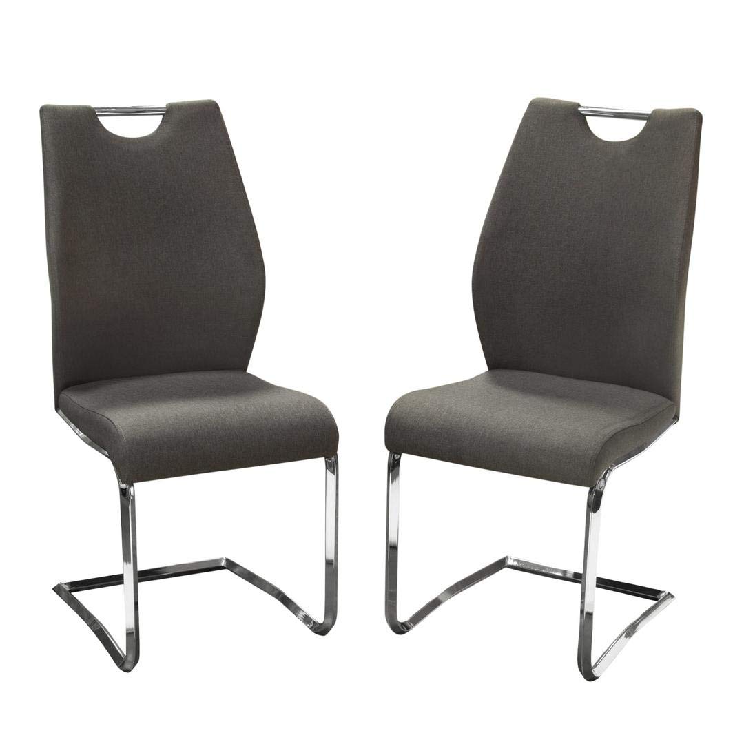 Benjara Benzara Metal Dining Side Chairs With Handle, Set Of Two, Gray And Silver,