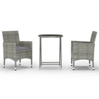 vidaXL Patio Bistro Set 3 Piece, Outdoor Bistro Table for Porch, Patio Furniture Set with Table, Chair, Modern Style, Poly Rattan&Tempered Glass Gray