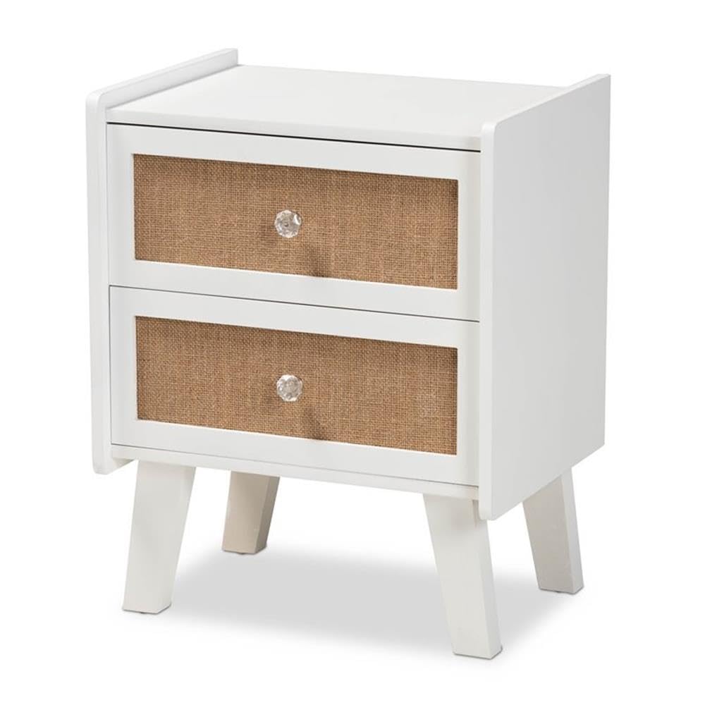 Baxton Studio Balta Midcentury Modern Transitional Oak Brown Rattan And White Finished Wood 2Drawer Nightstand