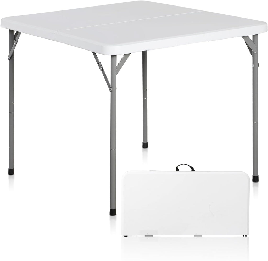 Zenstyle Indoor Outdoor Heavy Duty Plastic Folding Table Portable Picnic Table Fold-In-Half Utility Table W/Handle And Steel Legs For Camping, Dining, Party, White (3Ft)