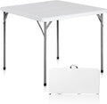 Zenstyle Indoor Outdoor Heavy Duty Plastic Folding Table Portable Picnic Table Fold-In-Half Utility Table W/Handle And Steel Legs For Camping, Dining, Party, White (3Ft)