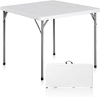 Zenstyle Indoor Outdoor Heavy Duty Plastic Folding Table Portable Picnic Table Fold-In-Half Utility Table W/Handle And Steel Legs For Camping, Dining, Party, White (3Ft)