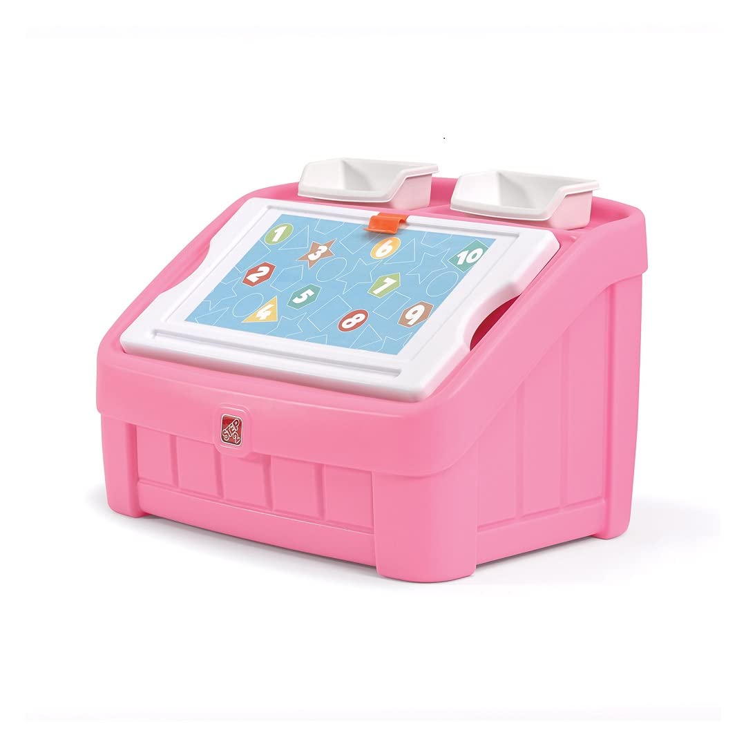 Step2 2-In-1 Toy Box & Art Lid, Kids Toy Storage Bin & Organizer, Easel & Chest In One, Made Of Durable Plastic, For Toddlers 2+ Years Old, Pink