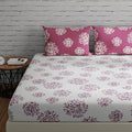Huesland By Ahmedabad Cotton 144 Tc Cotton Elastic Bedsheets For King Size Bed With 2 Pillow Covers | 6Ft X 6.5Ft | White & Mauv