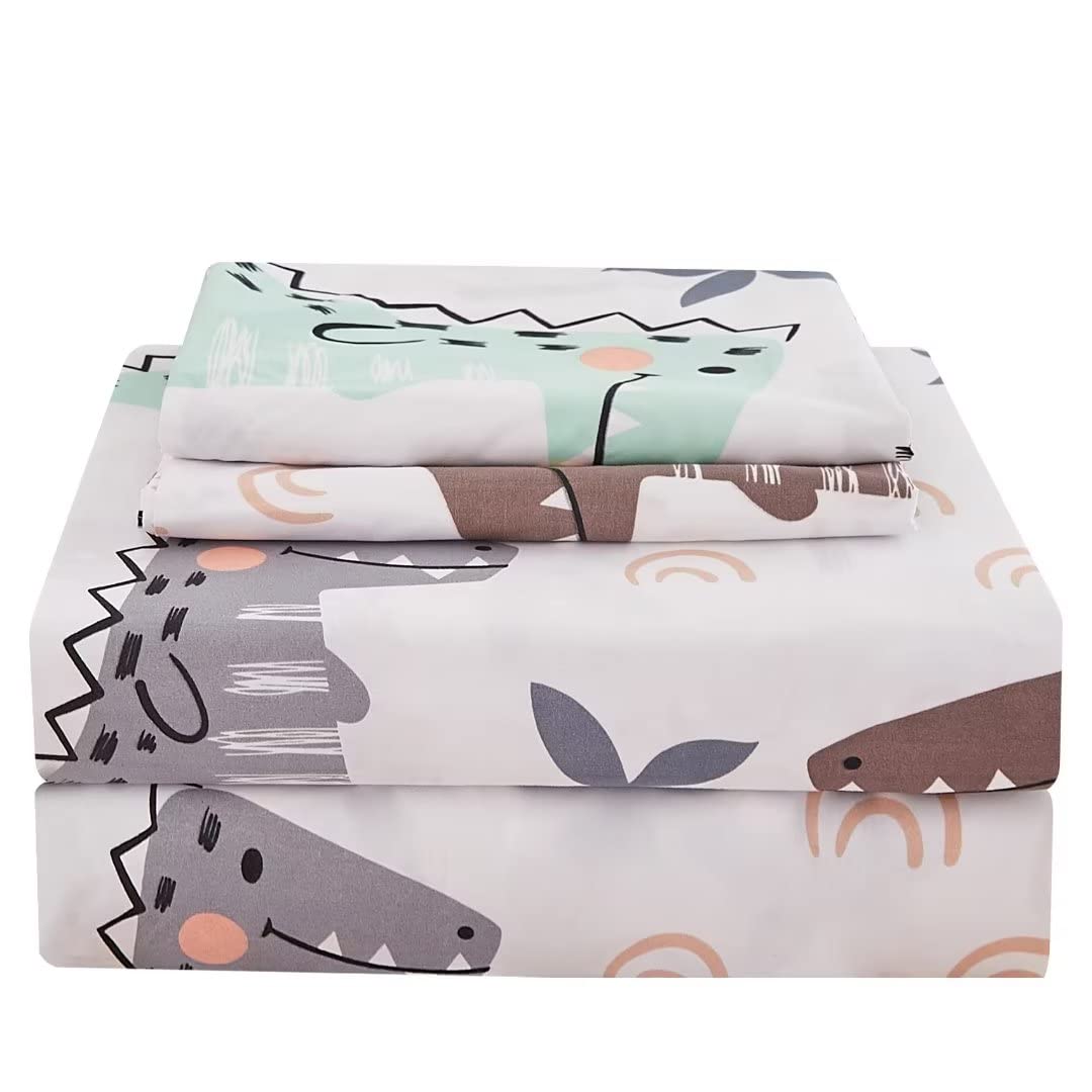 Jsd Kids Dinosaur Printed Sheet Set Full, Cute Soft Microfiber Bed Sheets Deep Pocket For Boys Girls 4 Pieces