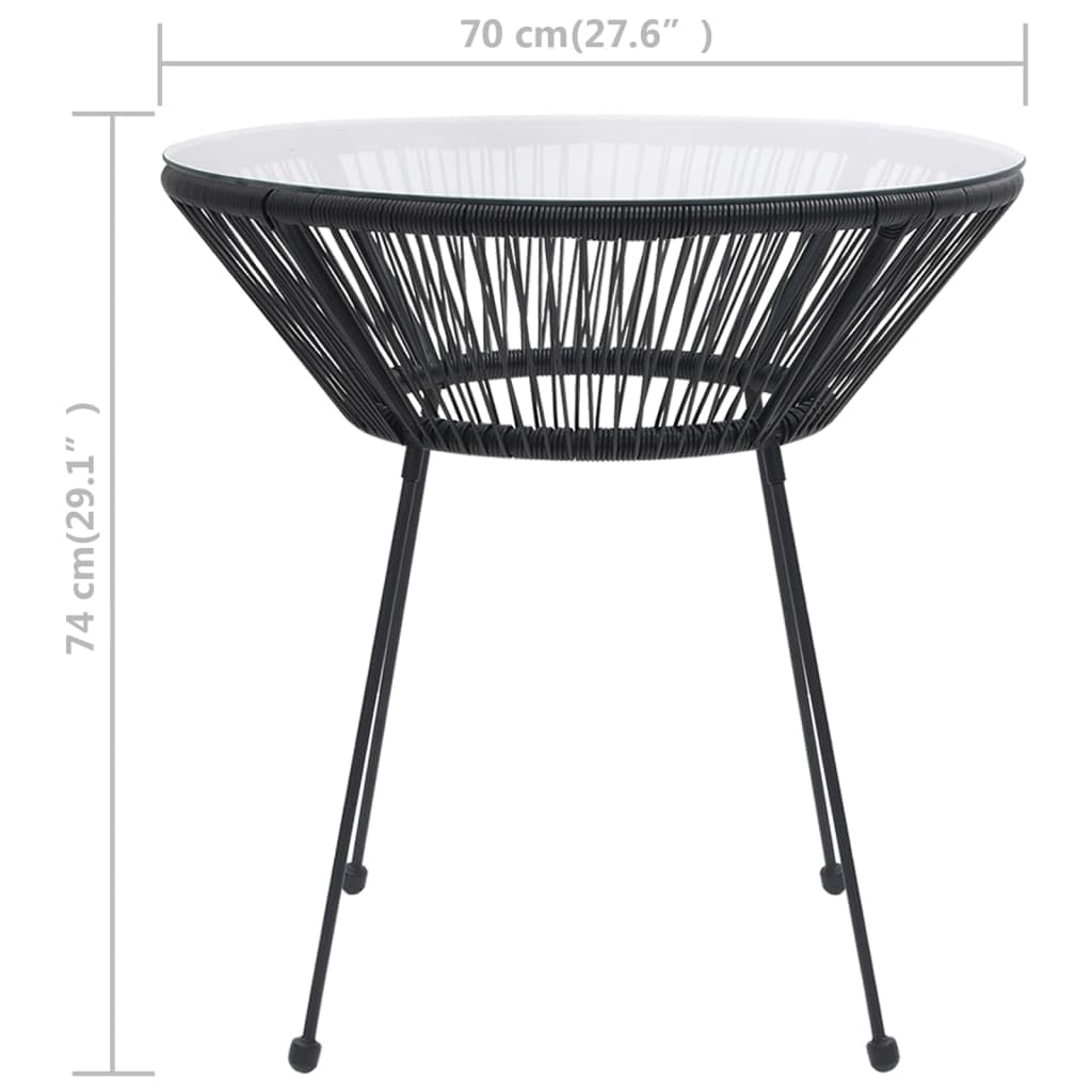 vidaXL Outdoor Dining Table | 27.6” | Black Rattan & Glass Top | Powder-Coated Steel Frame | Water-Resistant | Easy Assembly | Ideal for Patio & Garden Décor