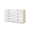 Austin 8 Drawer Double Dresser, Oak Structure/White High Gloss