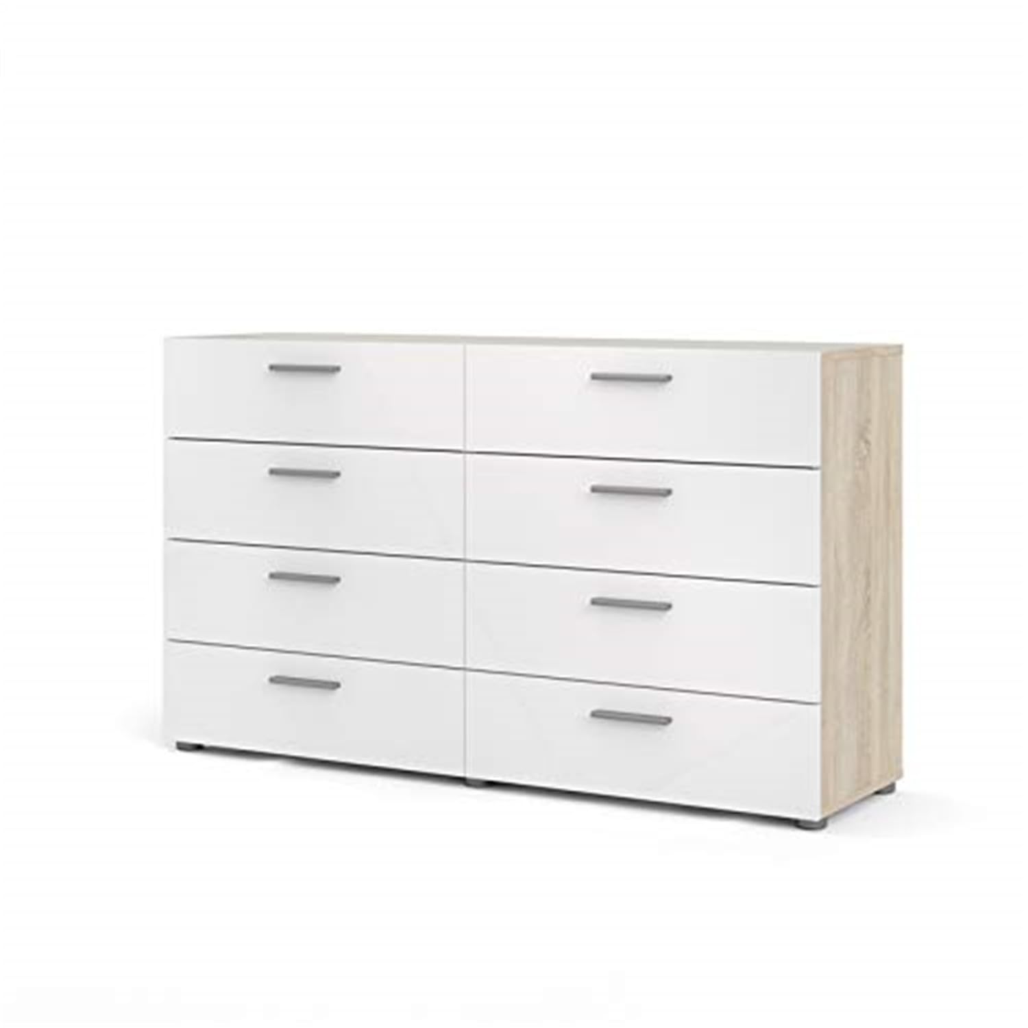 Austin 8 Drawer Double Dresser, Oak Structure/White High Gloss