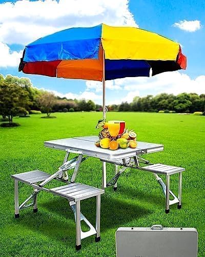 Chalisa Foldable Picnic Dining Table Set | Portable 4Seater Outdoor Camping Table With Attached Chairs | Lightweight, Durable,
