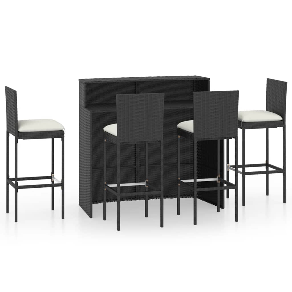 vidaXL Patio Bar Set with Cushions 5 Piece Garden Outdoor Pub Balcony Backyard Terrace Bistro Dining Table Stool Chair Furniture Black