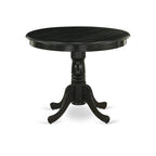 East West Furniture Anfl3-Abk-21 3 Piece Modern Dining Table Set Contains A Round Kitchen Table With Pedestal And 2 Blue Linen Fabric Parson Dining Chairs, 36X36 Inch, Wirebrushed Black