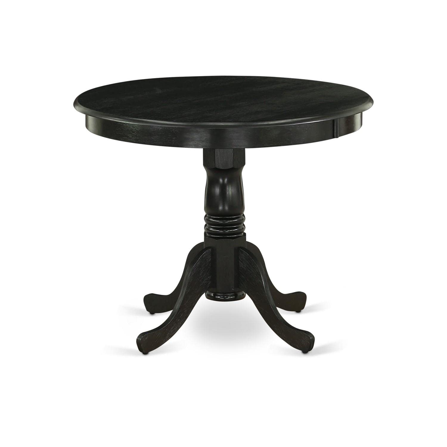 East West Furniture Anfl5-Abk-21 5 Piece Dinette Set For 4 Includes A Round Kitchen Table With Pedestal And 4 Blue Linen Fabric Parsons Dining Chairs, 36X36 Inch, Wirebrushed Black