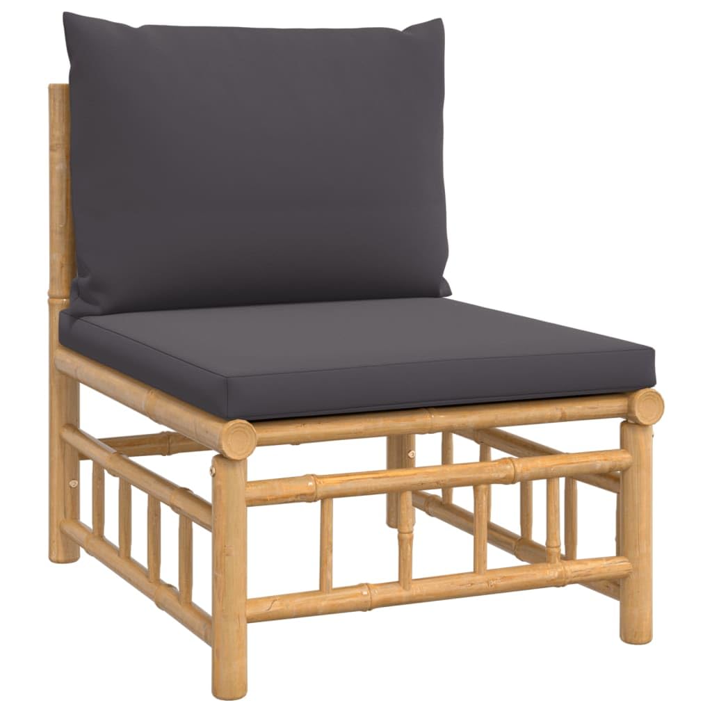 vidaXL Patio Lounge Set – 3 Piece Bamboo Outdoor Furniture Set with Dark Gray Cushions, Flexible Design for Custom Layouts, Durable and Natural Material
