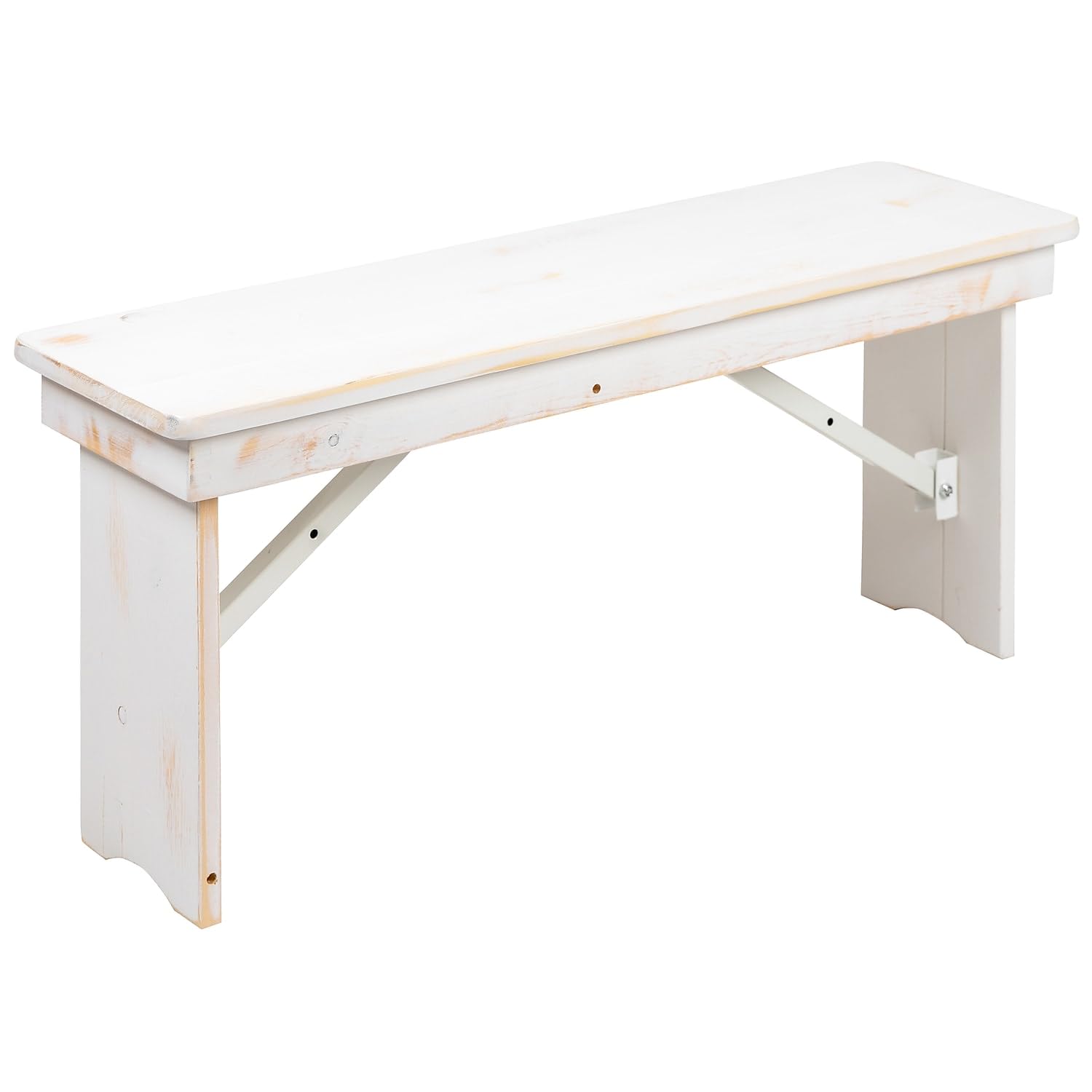 Flash Furniture HERCULES Series 40 x 12 Antique Rustic White Solid Pine Folding Farm Bench