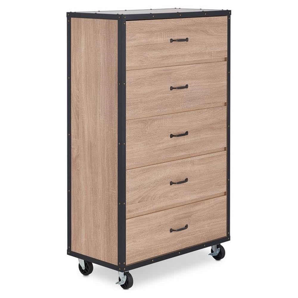 Acme Bemis Wooden Chest with Caster Wheels in Weathered Light Oak