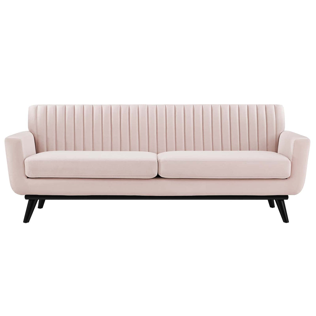 Modway Engage Channel Tufted Performance Velvet Sofa in Pink
