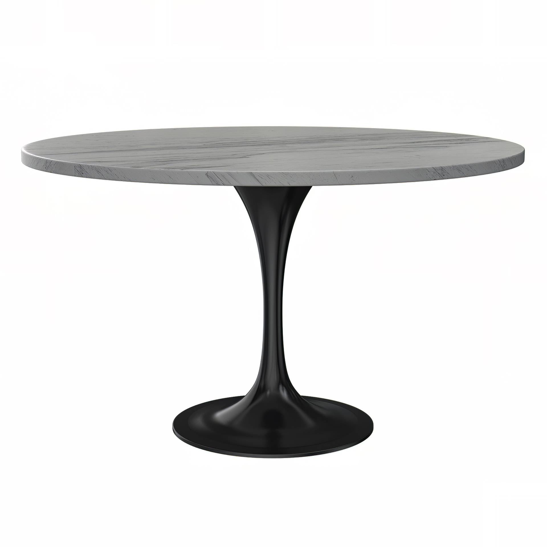 Verve 48 Round Dining Table, Black Base with Laminated White Marbleized Top