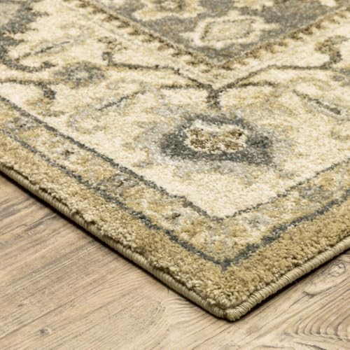 HomeRoots 508865 10 x 13 ft. Beige Gray Tan & Charcoal Oriental Power Loom Stain Resistant Rectangle Area Rug, Rectangular