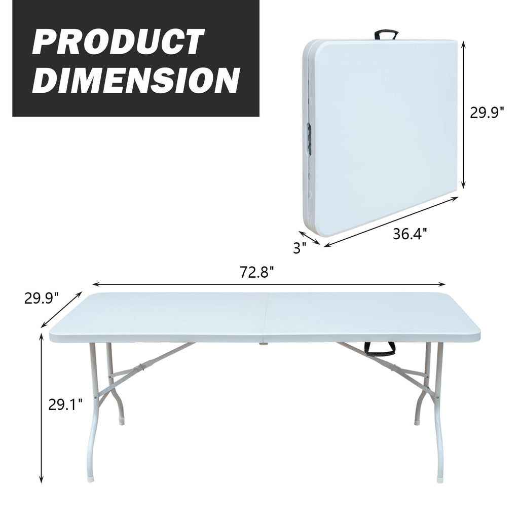 Icoud 6Ft Plastic Folding Table Portable Heavy Duty White Dining Table Fold-In-Half For Camp Party Kitchen Indoor Outdoor