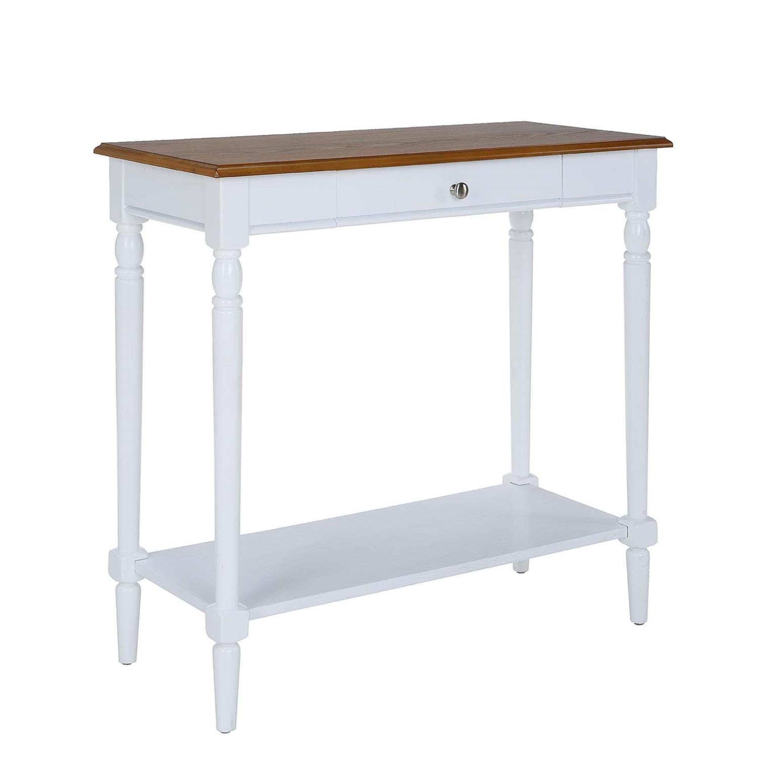 Convenience Concepts French Country 1 Drawer Hall Table with Shelf, Dark Walnut/White