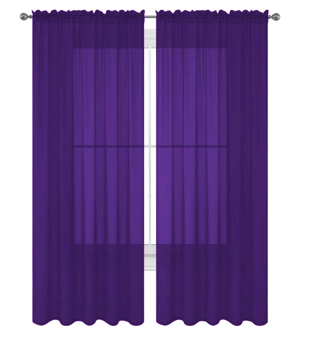 Decotex 2 Piece Solid Elegant Sheer Curtains Fully Stitched Panels Window Treatment Drape (54' X 95', Purple)