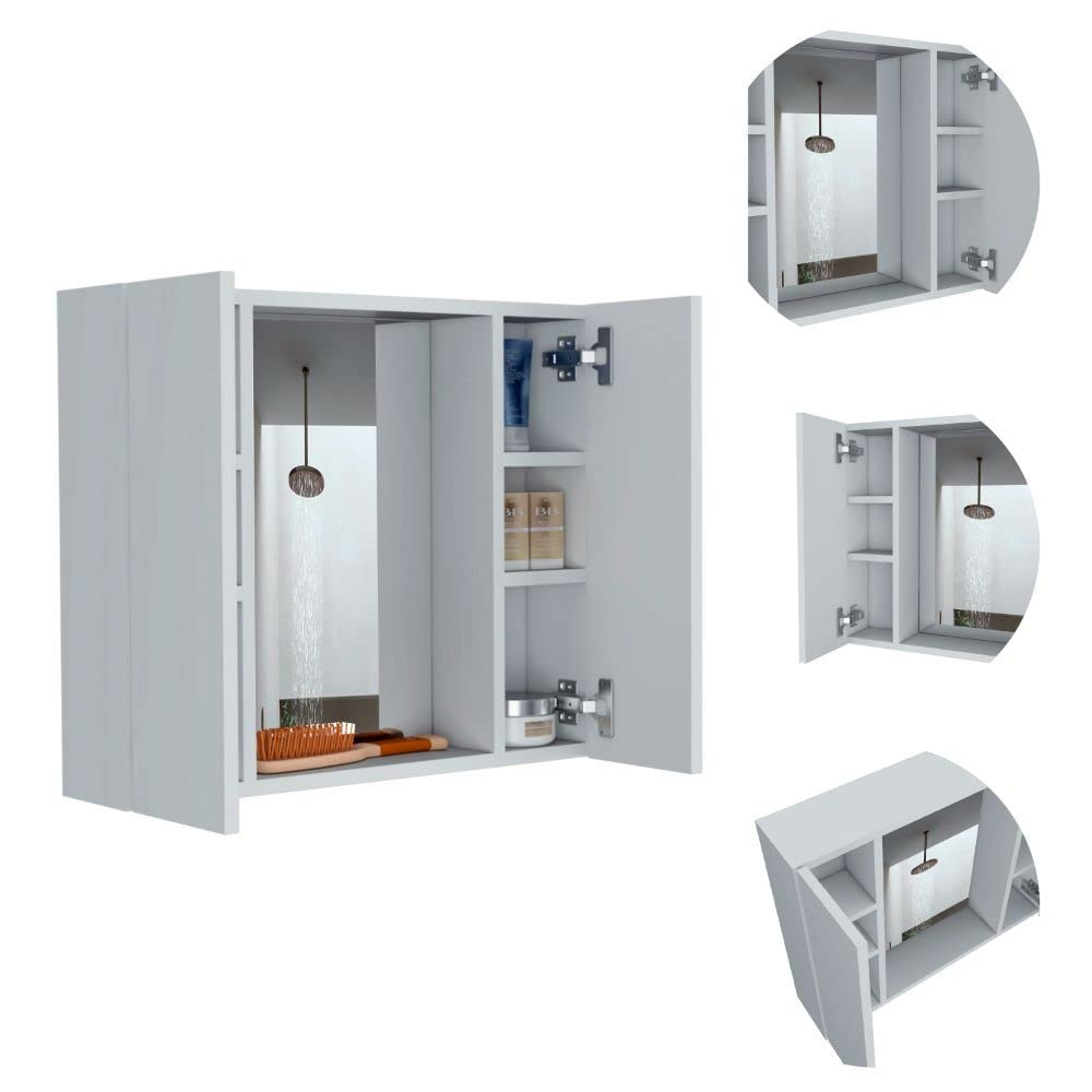 Medicine Single Door Cabinet with Two External Shelves and Three Interior Shelves, 18" H, White, Bathroom