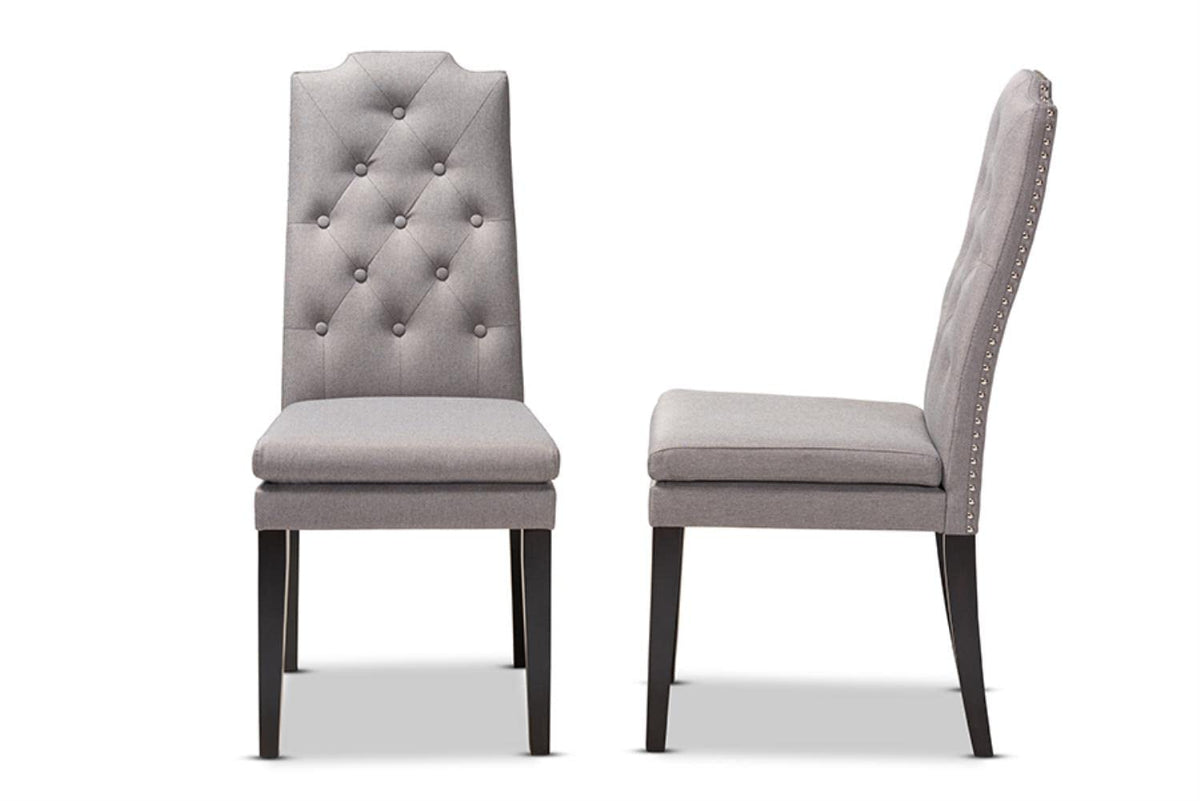 Baxton Studio Dylin Modern and Contemporary Gray Fabric Upholstered Button Tufted Wood Dining Chair Set