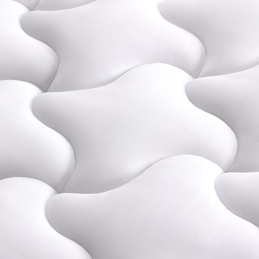 Sleep Zone Cooling Mattress Topper Short Queen Mattress Pad, Quilted Fitted Mattress Cover, Machine Washable, Soft Fluffy Mattress Protector, Deep Pocket 8~21 Inch(White, Short Queen)