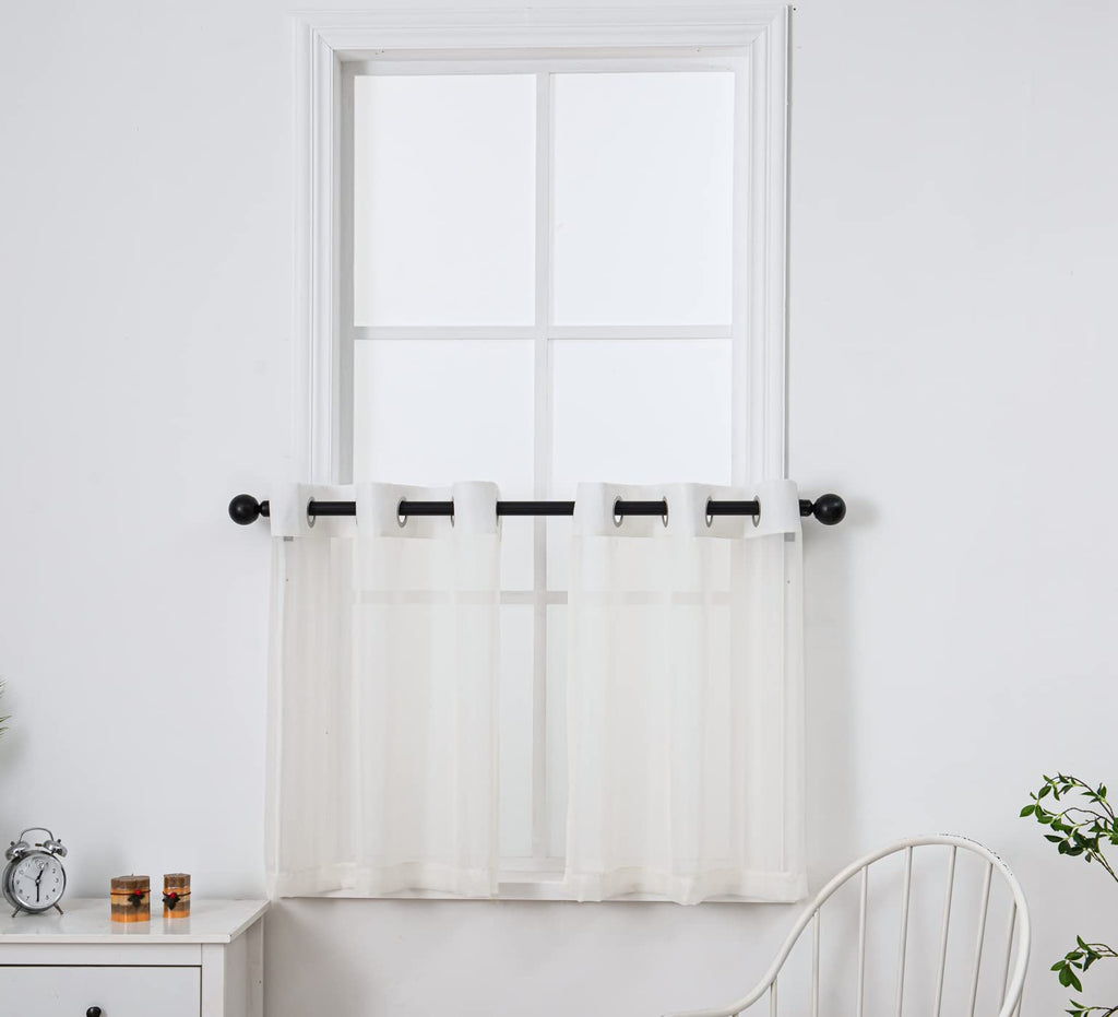 Pi Beige Sheer Tier Curtains 30 Inches Length With Grommet,Short Half Window Curtain Voile Textured For Kitchen/Bathroom/Farmhouse/Basement 2 Panels (W42Xl30,Beige)