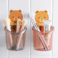 DRAXIL Cartoon Bear Toothbrush Holder Wall Mounted, SelfAdhesive Toothbrush & Toothpaste Organizer, Cute Bathroom Storage Rack 