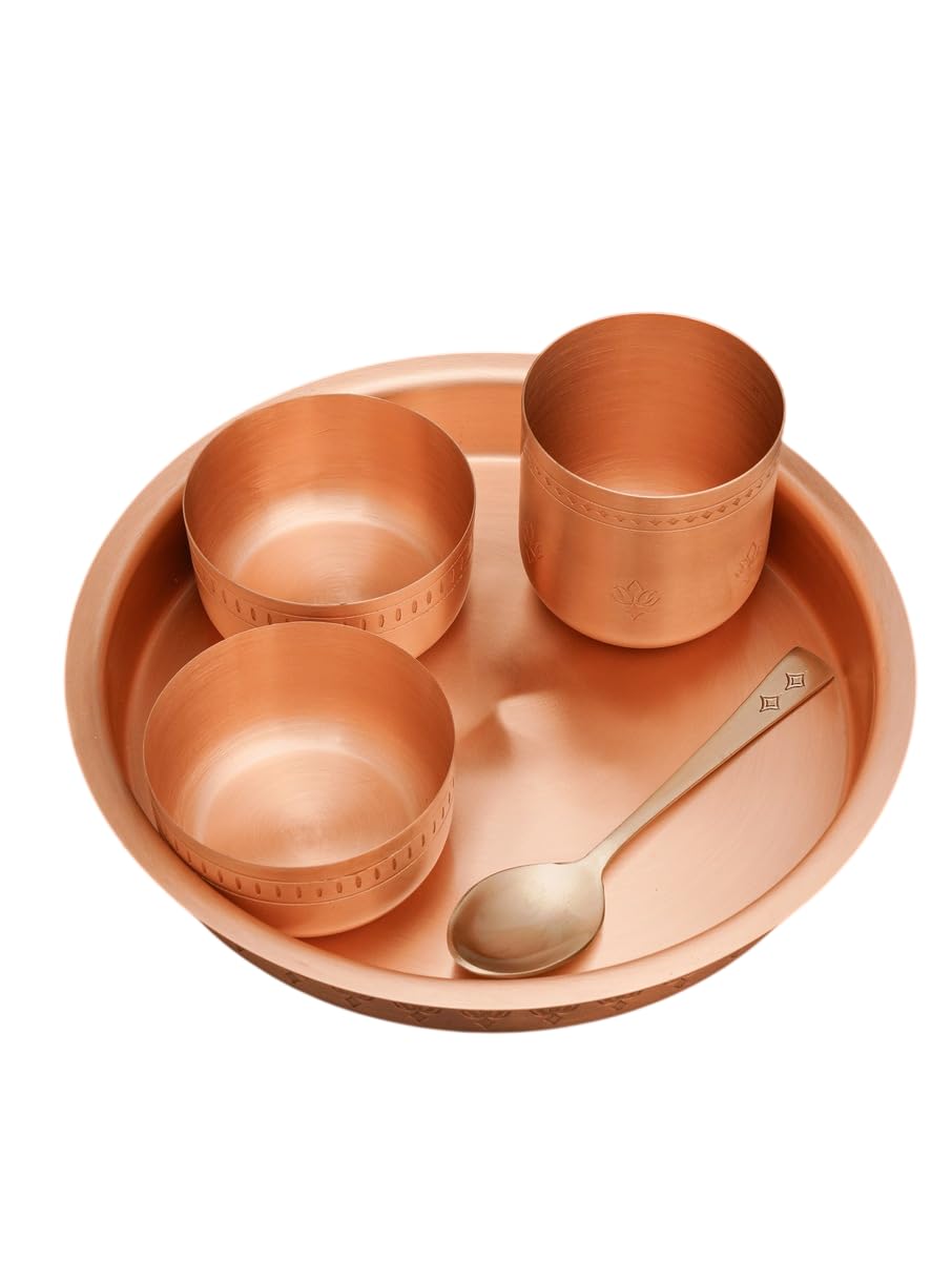 Jaypore Copper Hand Crafted Thali Set Traditional Dining Serveware Collection For Meal Presentation Table Arrangement Decorative
