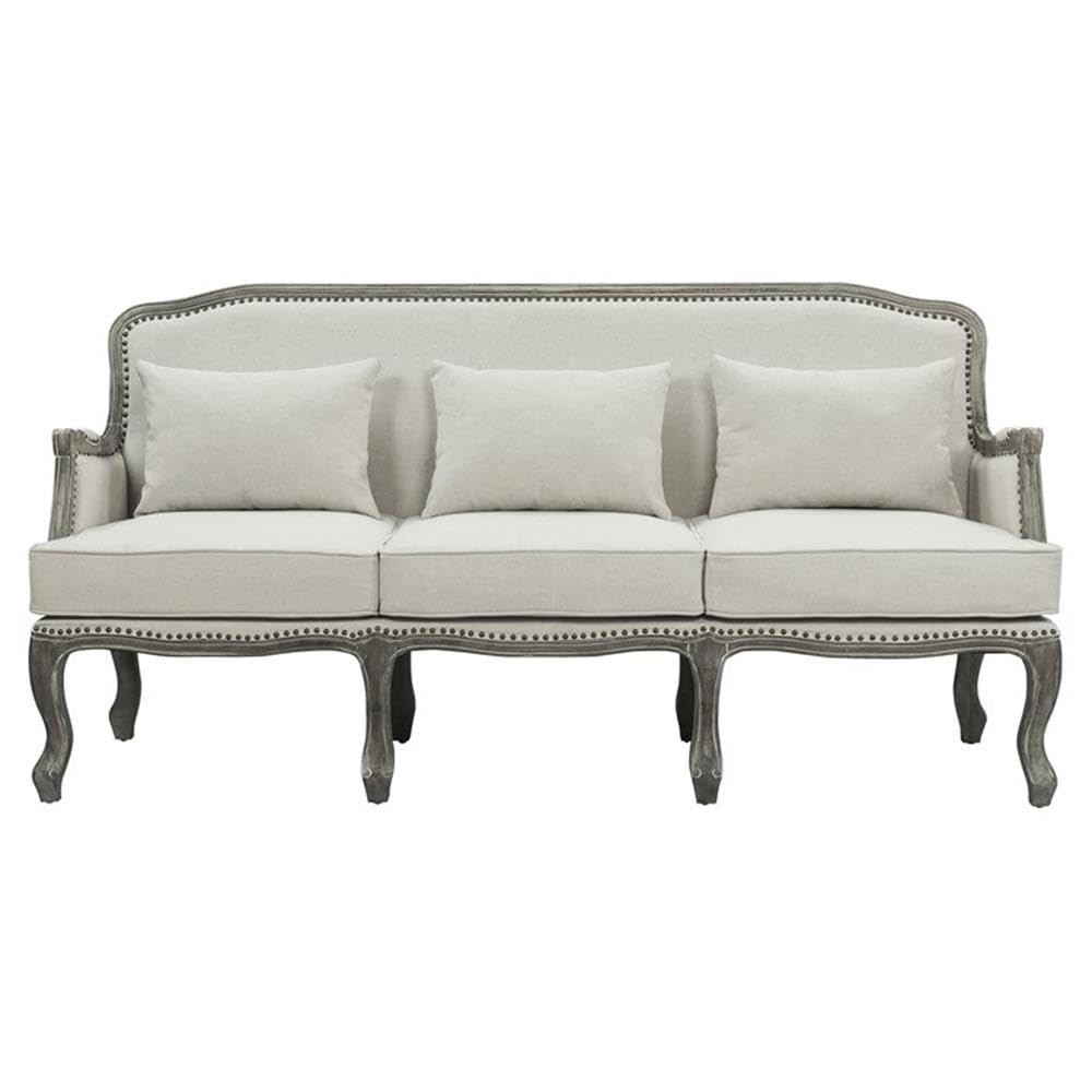 Acme Furniture Upholstered Sofa with Nailhead Trim, Cream and Brown