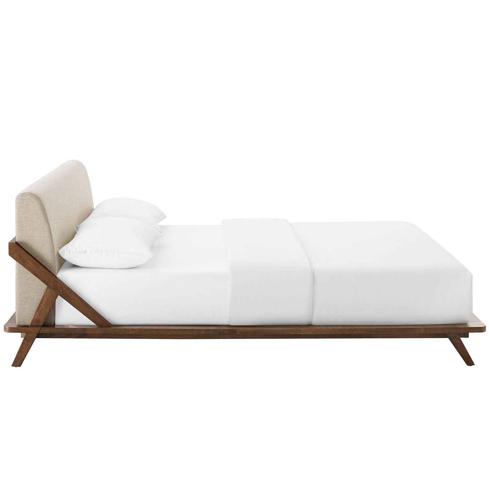 Modway Luella Upholstered Fabric Queen Sled Platform Bed Frame With Headboard In Walnut Blue
