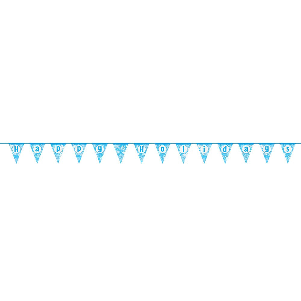 Snowflake Happy Holidays Paper Flag Banner - 14 Ft, Blue, 1 Pc