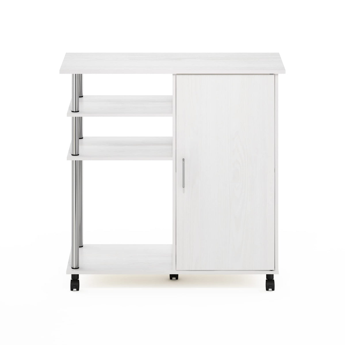 Furinno Helena Multipurpose Storage Cabinet/Shelves,Printer Stand With Lockable Wheels, Stainless Steel Tubes, White Oak/Chrome