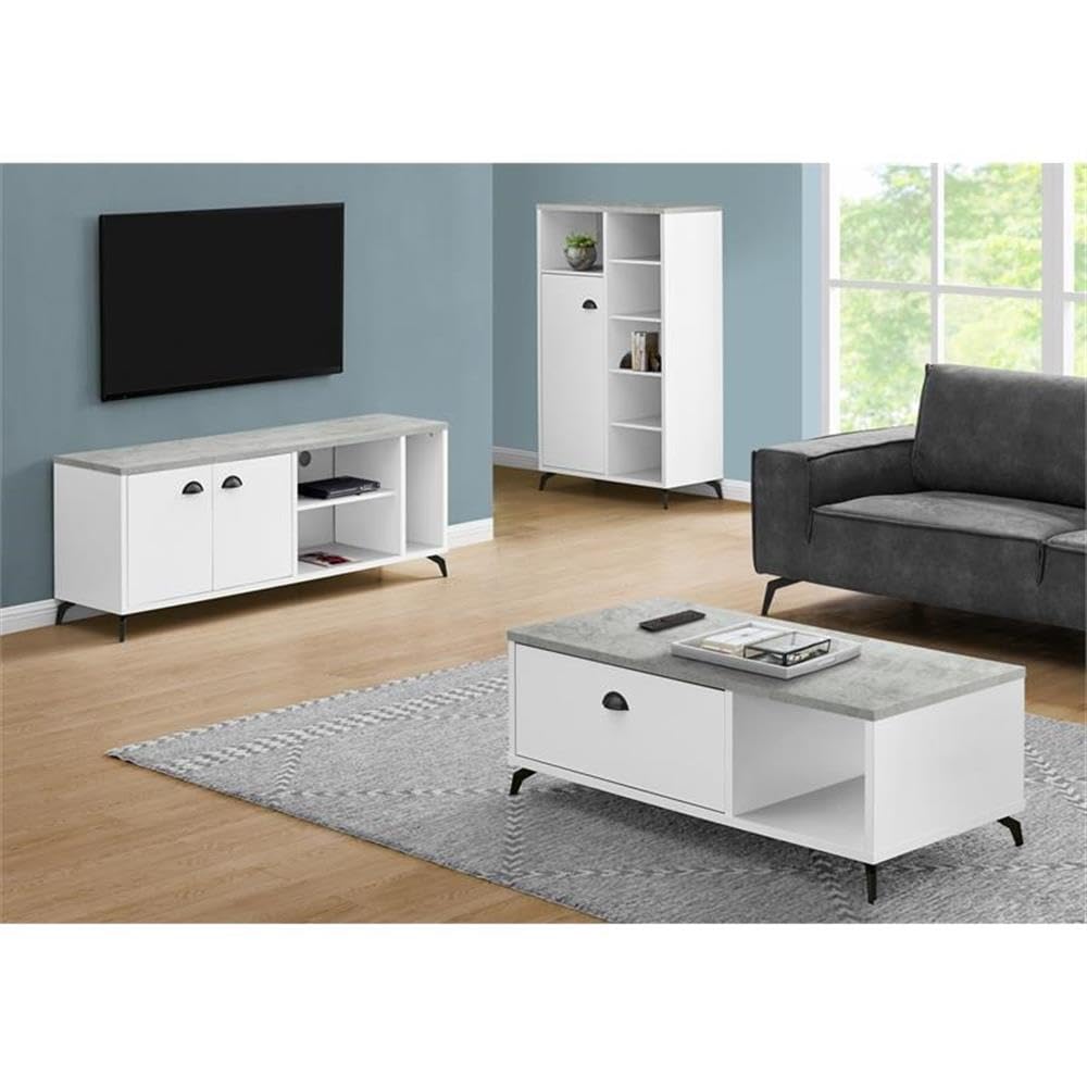 Monarch Specialties I 2841 Tv Stand, 60 Inch, Console, Media Entertainment Center, Storage Cabinet, Living Room, Bedroom, Laminate, Metal, Grey, White