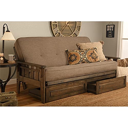 Kodiak Furniture Tucson Frame With Linen Fabric Mattress In Gray/Rustic Walnut