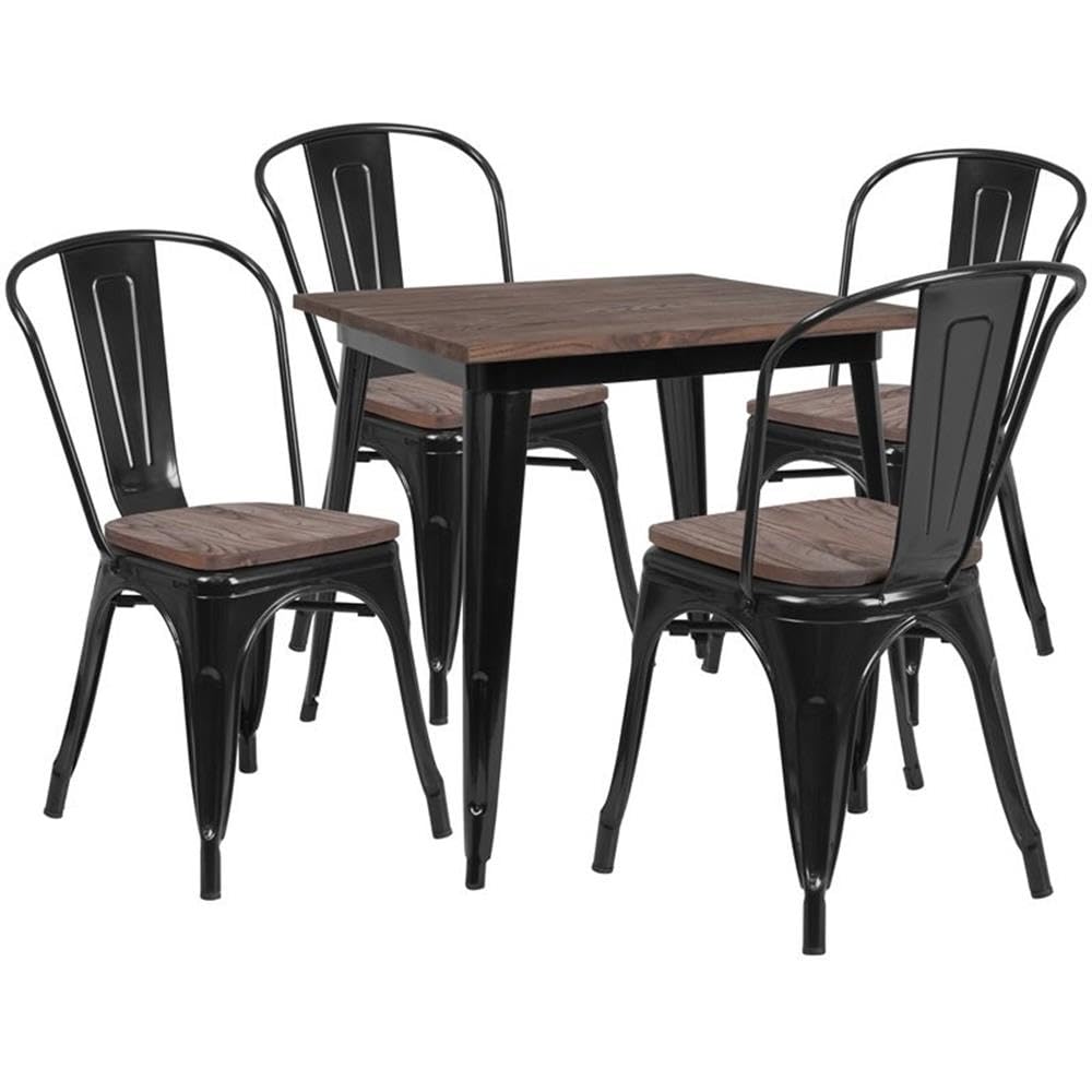 Flash Furniture Metal/Wood Restaurant Dining Table Set, 30.5 H, Black (CHWDTBCH18)