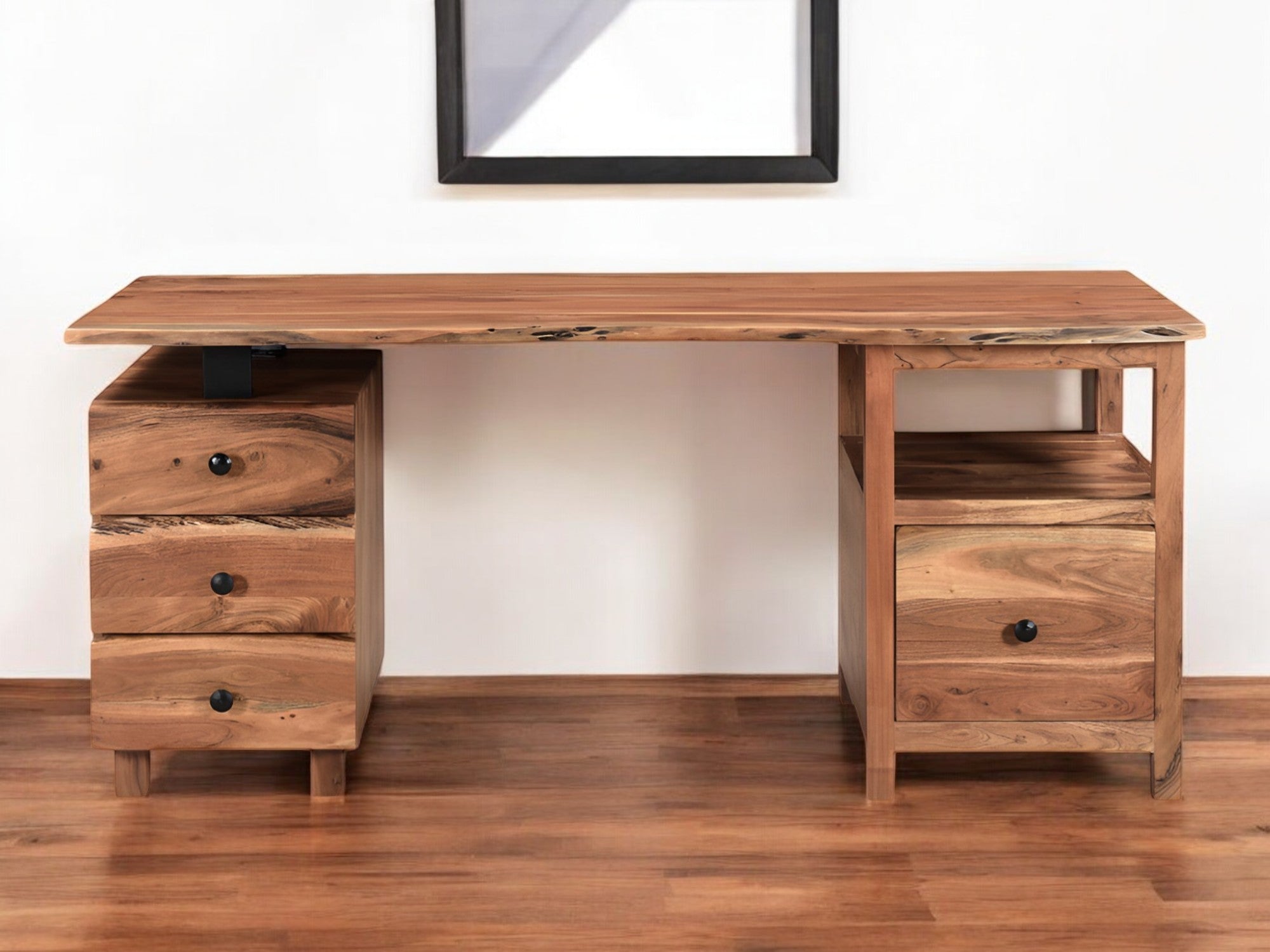 69 Brown Live Edge Solid Wood Writing Desk With Four Drawers