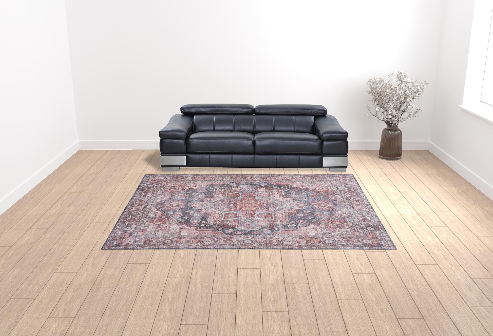 HomeRoots 522430 9 x 12 ft. Red Floral Power Loom Distressed Washable Rectangle Traditional Area Rug