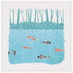 Sylvie Coastal Blue River Linocut Framed Canvas by Giuliana Lazzerini
