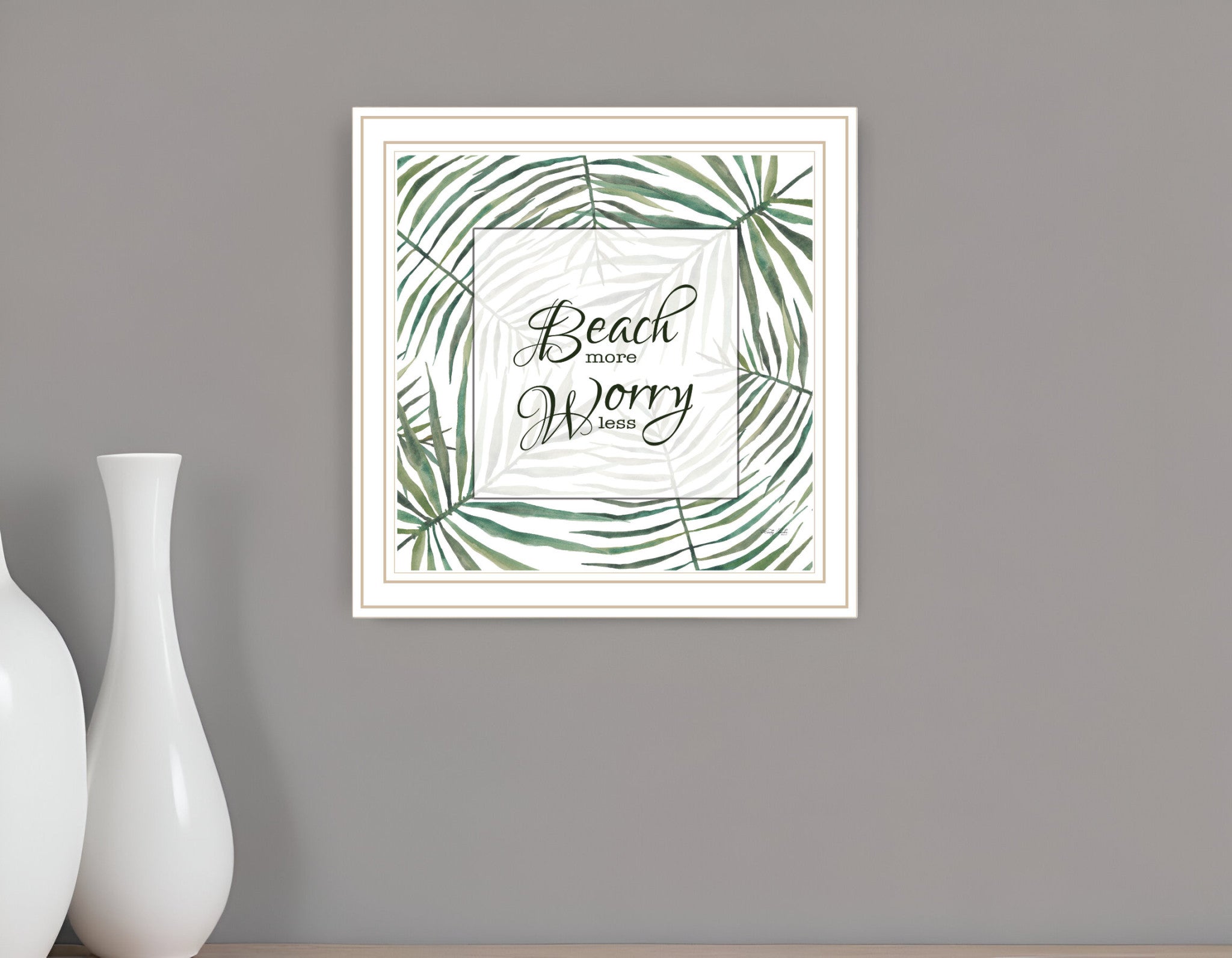 BEACH MORE WORRY LESS White Framed Print Wall Art