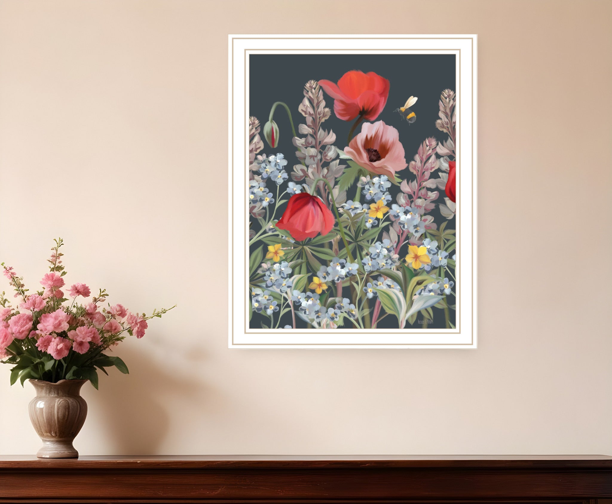 Summer Garden Buzz White Framed Print Wall Art