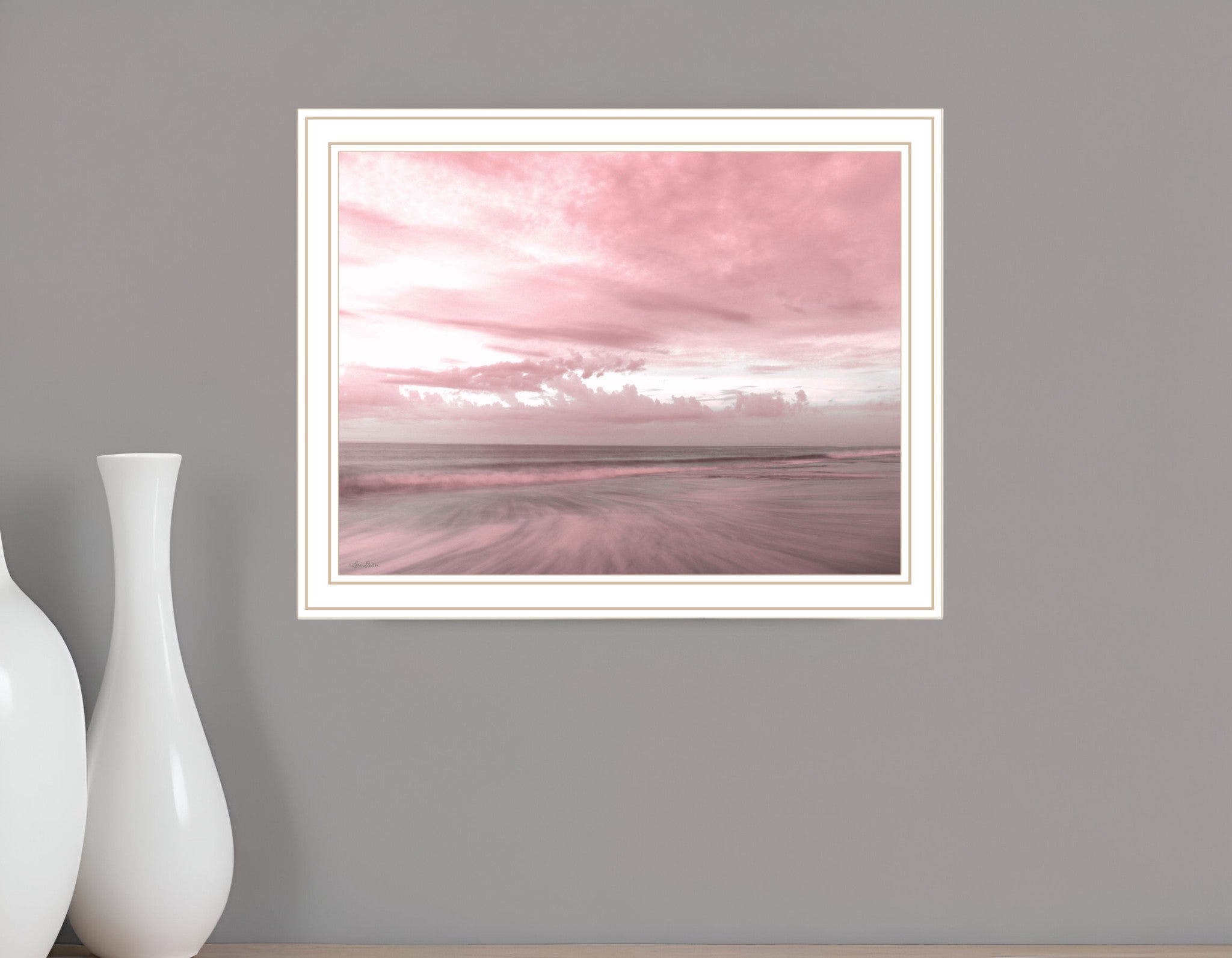 Pink Beach Emotions White Framed Print Wall Art