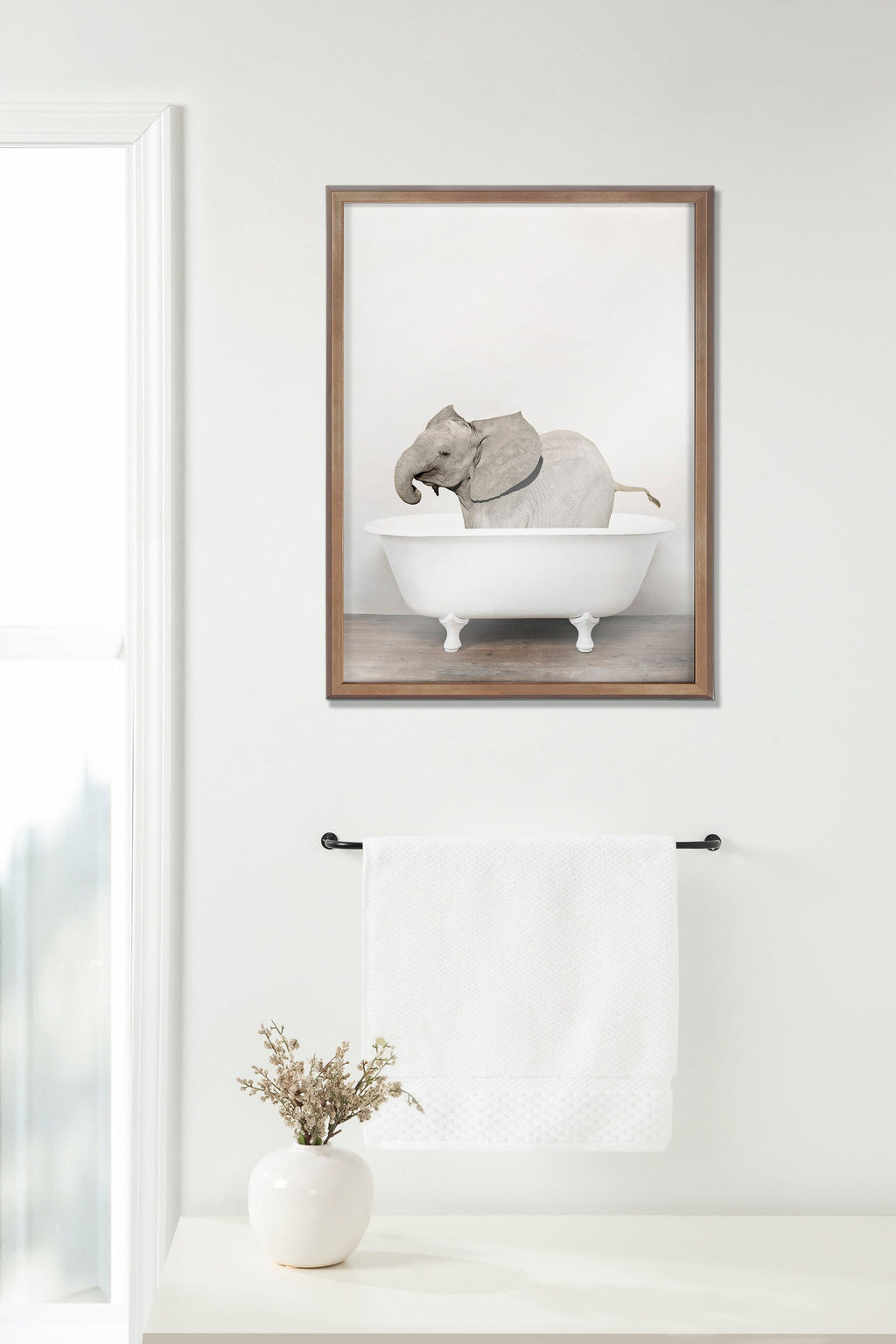 Blake Baby Elephant in the Tub Color Framed Printed Glass by Amy Peterson Art Studio