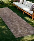 8' Runner Brown And Ivory Striped Stain Resistant Indoor Outdoor Runner Rug
