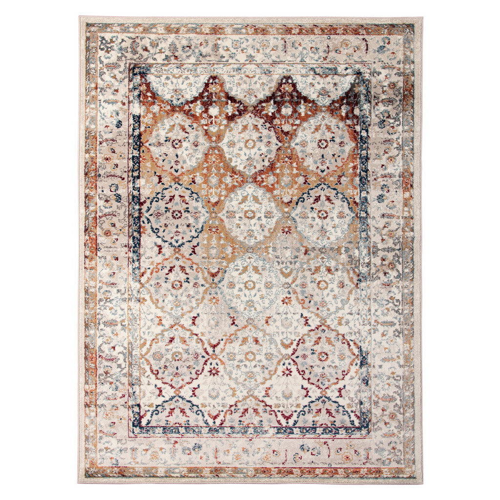 HomeRoots 531788 8 x 10 ft. Beige Floral Medallion Power Loom Rectangle Area Rug