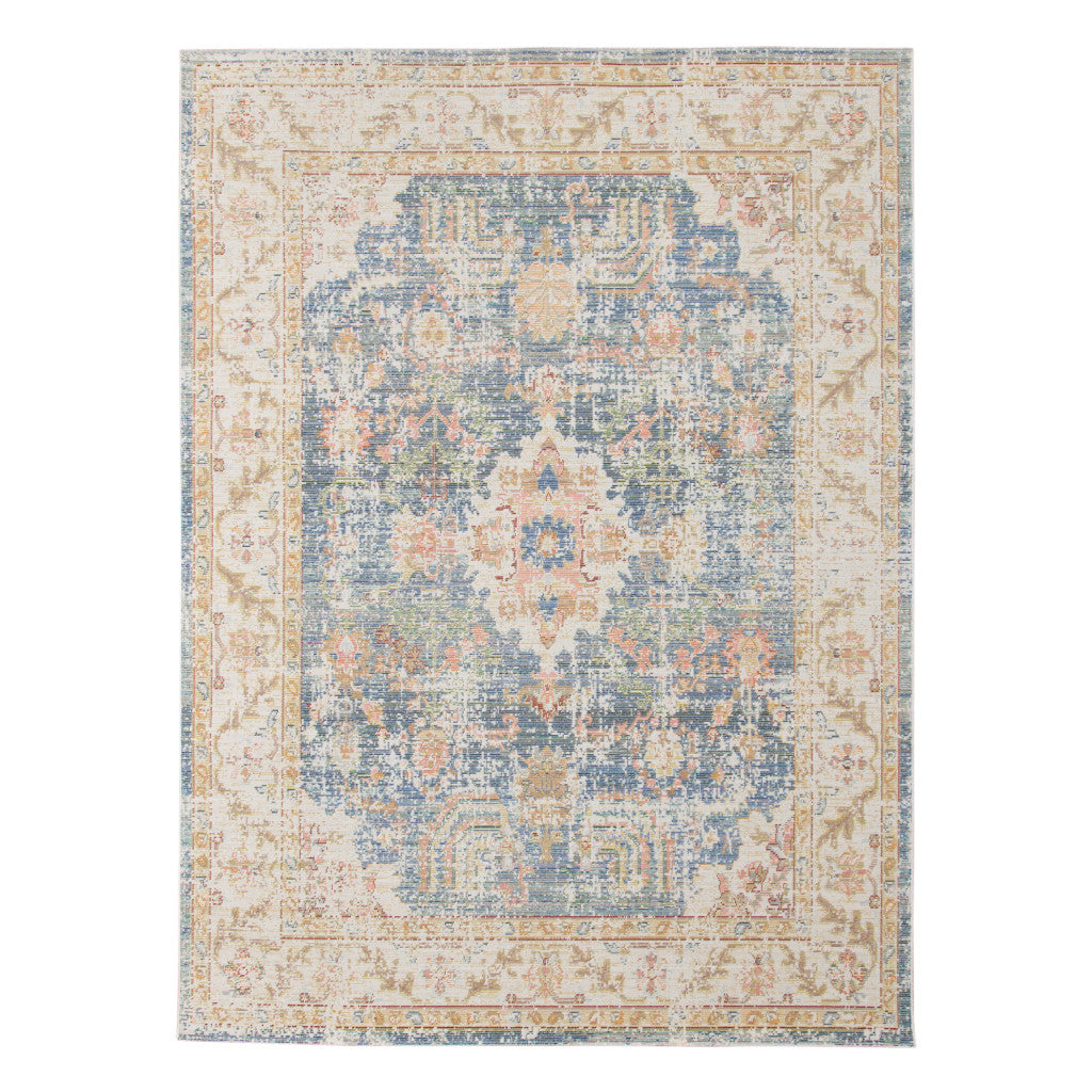 HomeRoots 532009 8 x 10 ft. Blue Floral Power Loom Rectangle Area Rug